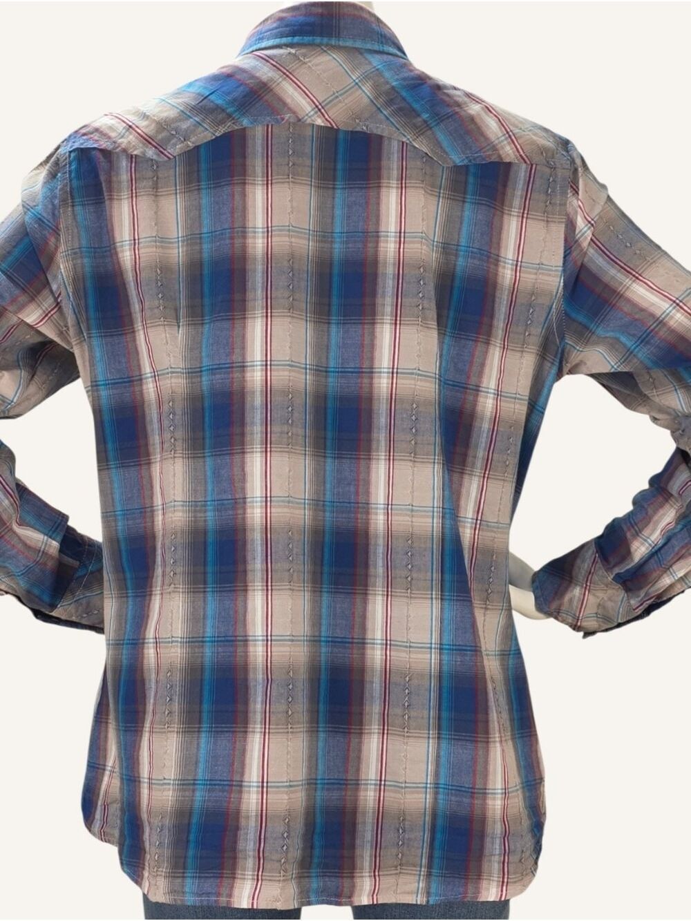 Roper XL Blue Red Plaid Pearl Snap Western Shirt Rodeo Cowgirl 100% Cotton - Picture 3 of 9